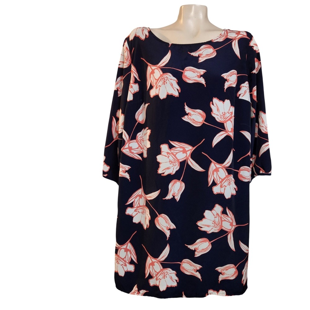Old Navy XL Navy Blue Pink Floral Tulip 3/4 Sleeve Shift‎ Dress Back Zip
beachy